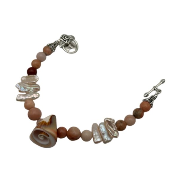 Handmade Jewelry Set - Shell, Pink Calcite, Pink Agate, Finger Pearl & Pewter - Picture 4 of 7